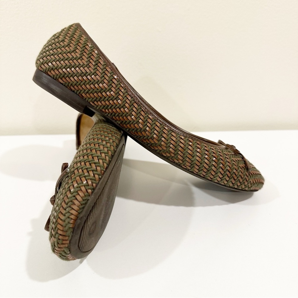 Vintage Coach and Four Classic Bow Woven Brown Loafers Slingback Ballet Flats - Picture 2 of 14